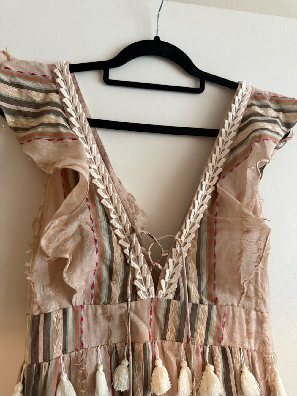 NWOT Anthropologie Hemant & Nandita Pixie Boho Prionted Fringe Long Maxi Dress - Picture 4 of 9